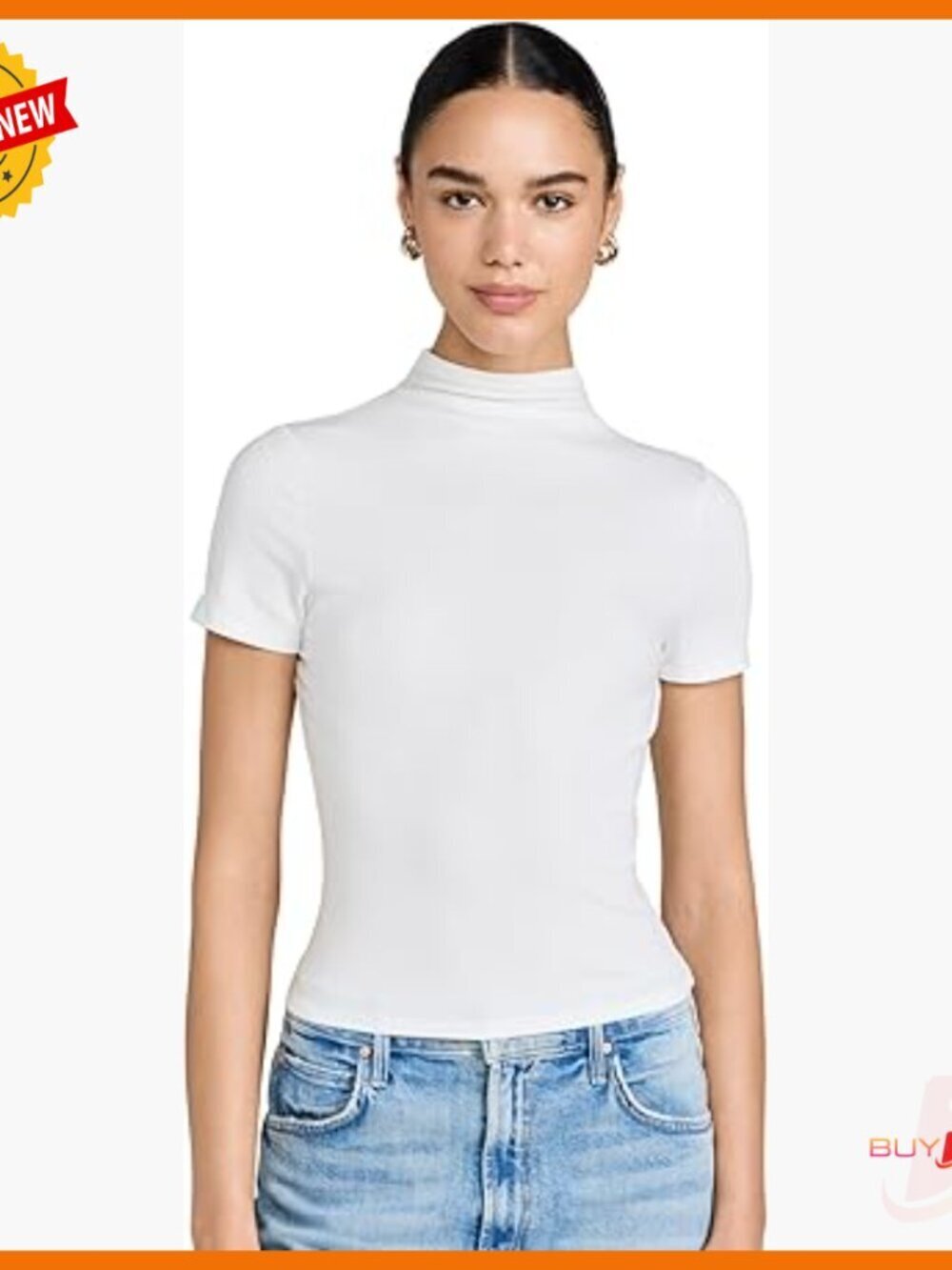 Soft Ribbed Modal Mock Neck Top, Short Sleeve, Regular Fit